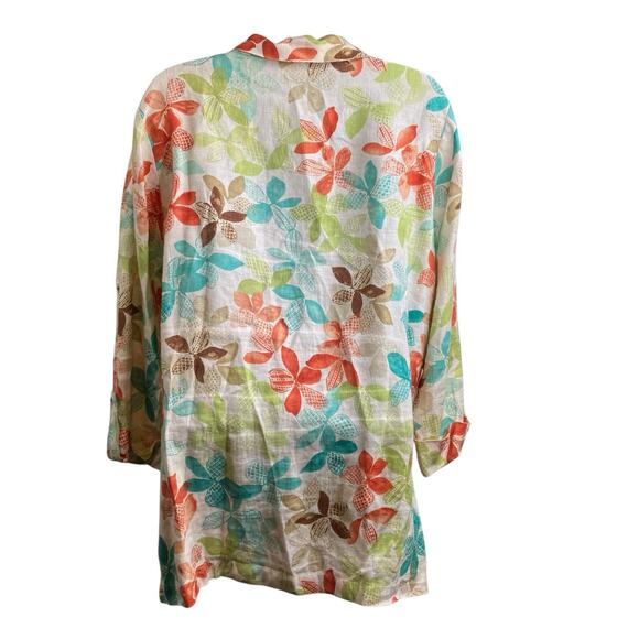 Hot Cotton Womens Floral Linen Button Up Shirt Size M Lagenlook Art To Work Boho - Picture 2 of 12